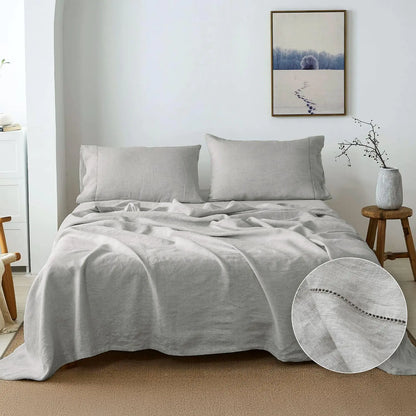 Hand-Stitched Pure Linen Sheet Set : Twin Size (3 Piece, Oeko-Tex Certified)